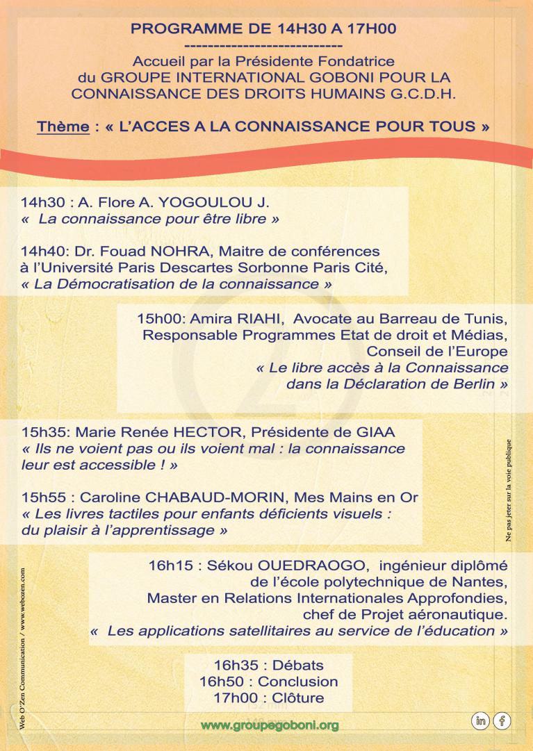 Conférence Groupe Internation GOBONI pour la connaissance des droits humains