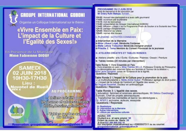 Conférence Groupe Internation GOBONI pour la connaissance des droits humains